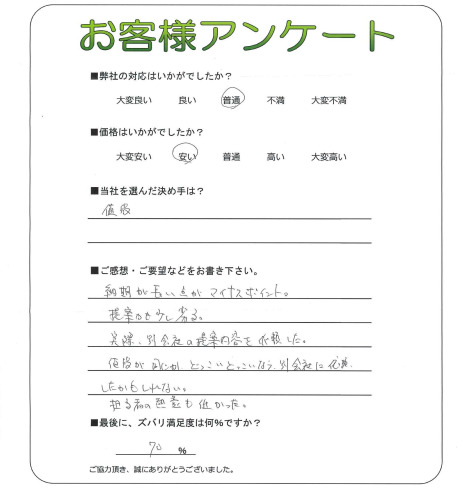 工事の感想を聞かせてください。