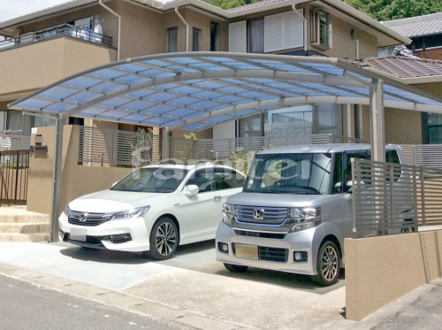 ガレージまわり カーポート LIXILリクシル ネスカR 横2台用(ワイド ツイン) R型アール屋根 土間コンクリート 伸縮目地