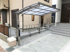 自転車バイク屋根 洗濯干し屋根 人工木ウッドデッキ