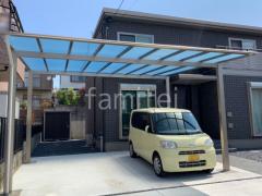 カーポート2台(ワイド) ツイン 三協アルミ 木製調 スカイリード 奥行勾配 両側支持 フラット屋根